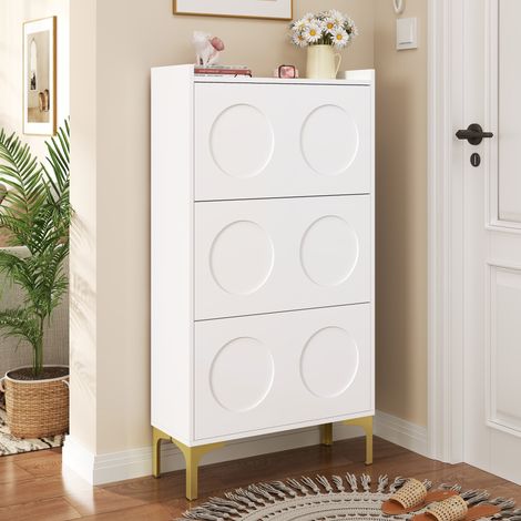 Scarpiera 63x24x120 cm - Design a 3 ripiani - robusti piedini in metallo, piedini in metallo - MDF - Bianco