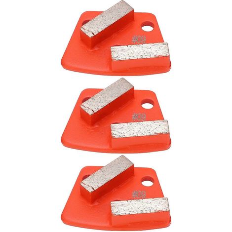 Lot de 3 patins de meulage diamantés trapézoïdaux pour béton, à 2 dents longues, couleur mandarine, n° 60 (1/4)