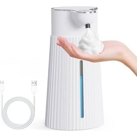 400ML Electric Soap Dispenser with Sensor, Wall Mounted Automatic Foam Soap Dispenser, 2 Levels, White, USB, IPX6 Waterproof