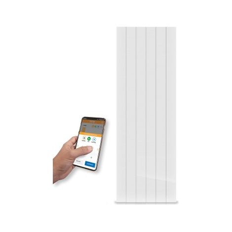 HJM – Radiateur à inertie sèche connecté 2000 W vertical blanc – Technologie céramique – Surface de chauffe jusqu'à 19 m² – Compatible Alexa et Google