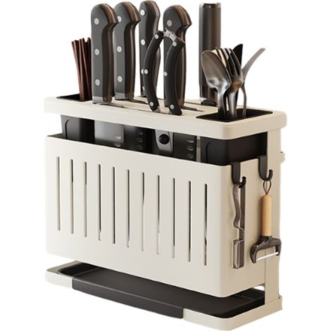 1 Porte-couteaux rotatif, support rangement cuisine, porte-baguettes intégré, planche à découper, gain de place (1/5)