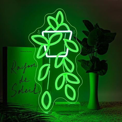 Pothos in Pot Neon Led, Letter Light Potted Plant Pothos, Neon Wall for Decoration, Green Led Neon for Bedroom, Living Room, Terrace, Garden, Plant Shop, Florist (1/5)