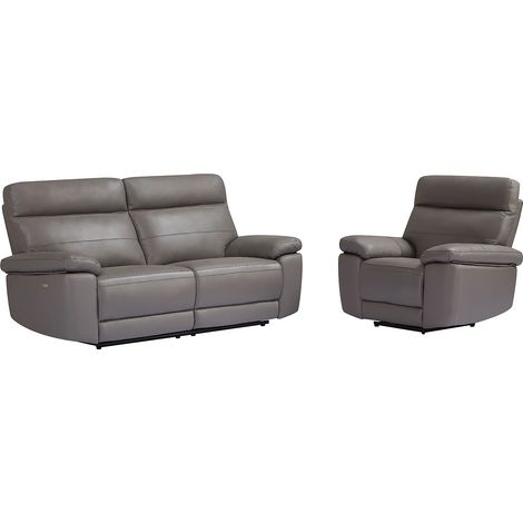 Canapé 3 places et fauteuil relax en cuir gris RANIFA (1/5)