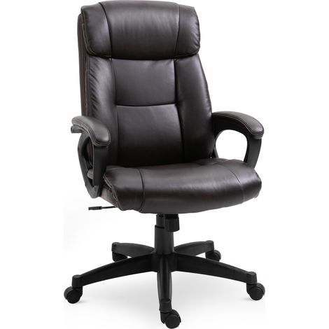 Sedia da ufficio, sedia ergonomica regolabile con ruote girevoli a 360°, rivestimento in materiale sintetico PU, 64 x 73 x 106-115,5 cm, color cioccolato.