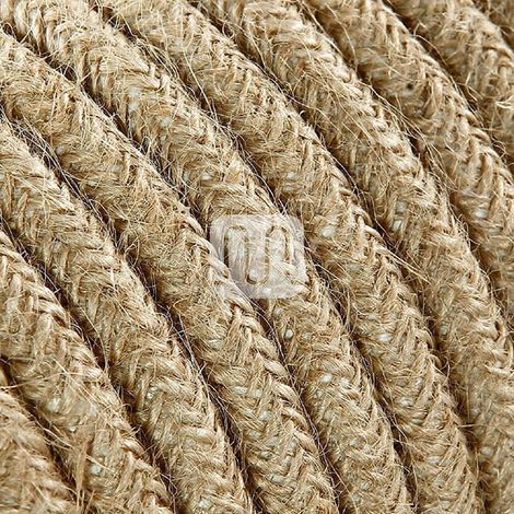 Cable eléctrico redondo revestido de tela de color hilo crudo y tela de yute de 50 metros 2 x 0,75 m para lámparas, lámparas de techo, diseño fabricado en Italia. (1/3)