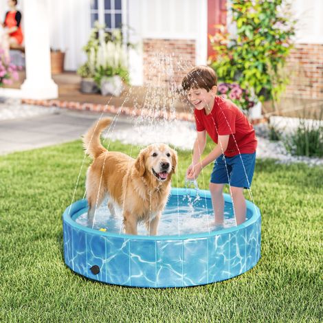 Piscine pliable pour chien avec fontaine et coussin d'eau, Ø 120 x 30 cm, bleue