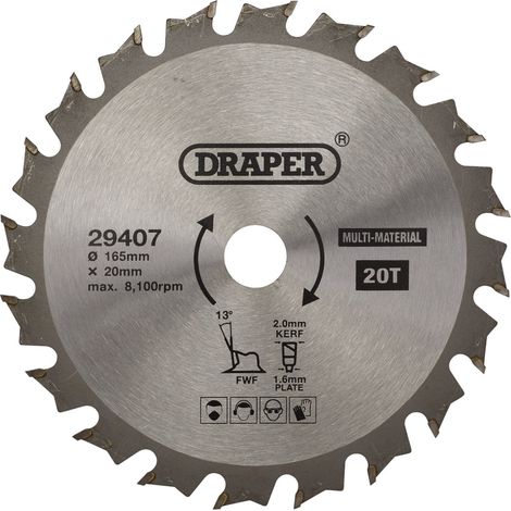 TCT Multi-Purpose Circular Saw Blade, 165 x 20mm, 20T (29407) (1/5)