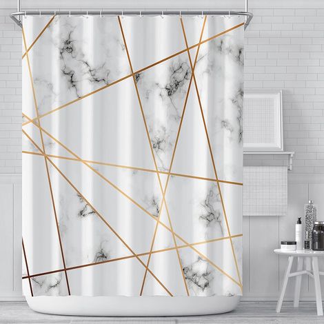 AGE Rideau de Douche Marbre Blanc Résistant à la en Tissu Polyester Rideaux de Douche avec 12 Crochets 180x180cm (1/5)