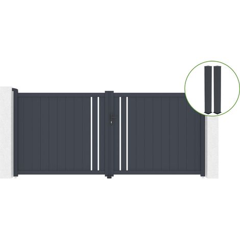 Puerta abatible 3,5m GIONA H.160cm aluminio gris + 2 postes 20x20cm H.190cm (1/5)