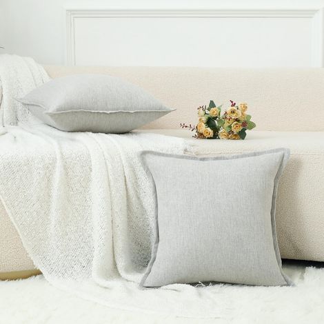Lot de 2 housses de coussin en lin neutre - 50 x 50 cm - Gris - Housse de coussin décorative rustique - Style bohème - Décoration d'intérieur - Pour salon, canapé, voiture (1/5)