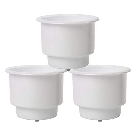 Lot de 3 porte-gobelets encastrés en plastique avec drain pour bateau, voiture, camping-car, blanc