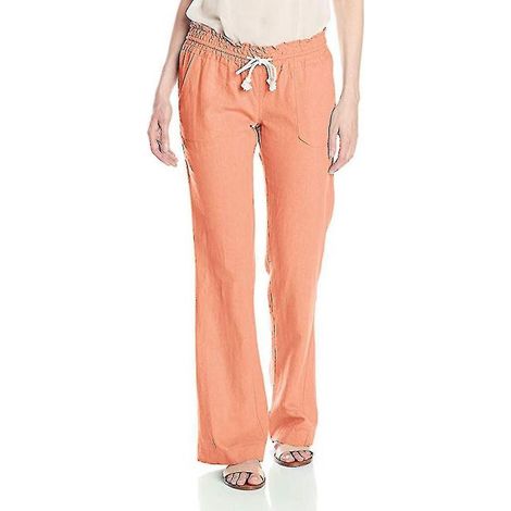 Pantalon de plage en coton et lin pour femme - S - ORANGER (1/4)