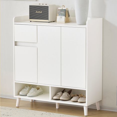 Zapatero 99x90x35 cm con estantes y patas regulables, aparador de almacenaje, madera, blanco (1/5)