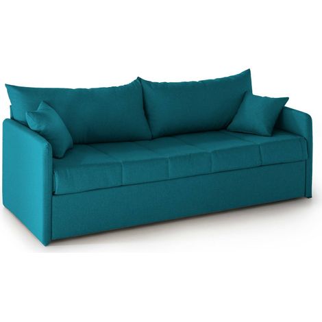 Dmora - Divano letto 3 posti Uberta, Sofà trasformabile per salotto, imbottito, sfoderabile, Qualità 100% Made in Italy, 205x86 h80 cm, Azzurro (1/5)