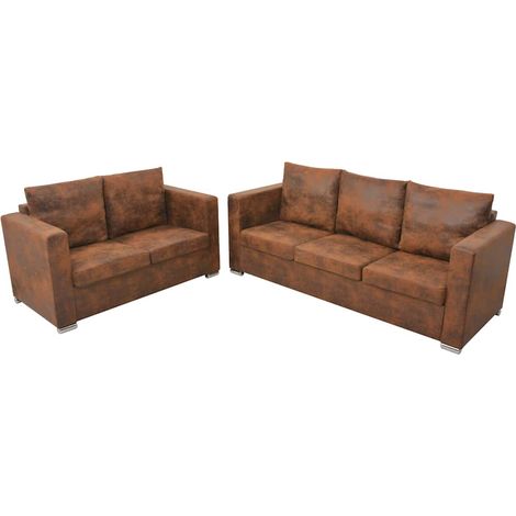 vidaXL Ensemble de canapés 2 pcs cuir daim artificiel (1/5)