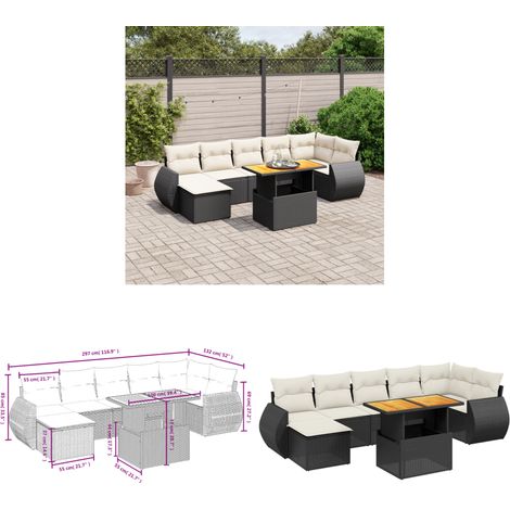 8-tlg. Garten-Sofagarnitur mit Kissen Schwarz Poly Rattan - Gartenmöbel Set - PE-Rattan Möbel - Outdoor Lounge - Gartenecke - Terrassenmöbel - Home & Living (1/3)