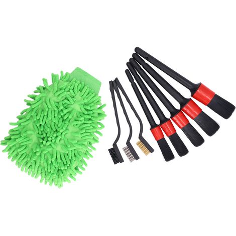 9Pcs Brosse de Détail Auto Kit Nettoyage Jantes Intérieur Extérieur Cuir Accessoires Voiture (1/5)