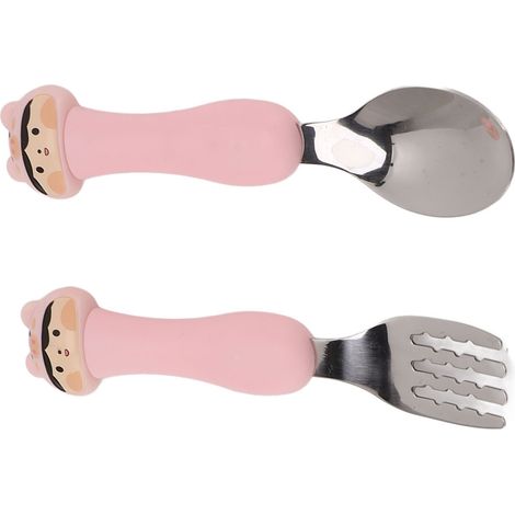 Fourchette pour bébé, cuillère en forme de dessin animé mignon, manche en PP, vaisselle en acier inoxydable pour enfants, entraînement à l'alimentation du cochon (1/5)