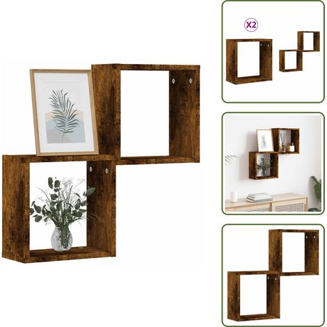 vidaXL Étagères murales sous forme de cube 2 pcs chêne fumé 30x15x30cm (1/5)