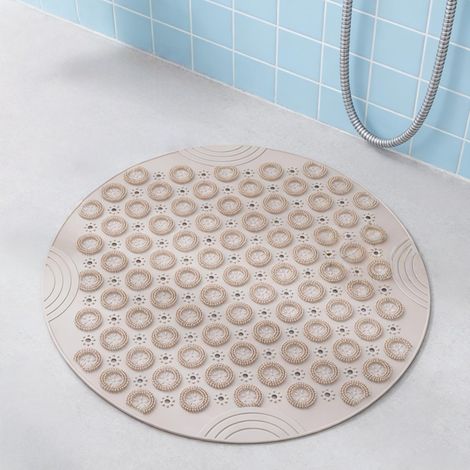 tapis de douche rond 55 x 55 cm, antidérapant, pour douche et baignoire, avec ventouses, trous de drainage, lavable en machine, séchage rapide (kaki) (1/5)