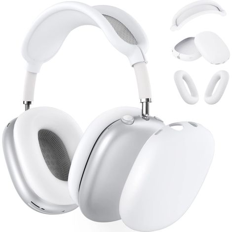 Coque en silicone Slime pour AirPods Max - Housse anti-rayures pour coussinets d'oreille, coques d'oreilles et bandeau, protecteur de peau doux blanc (1/5)