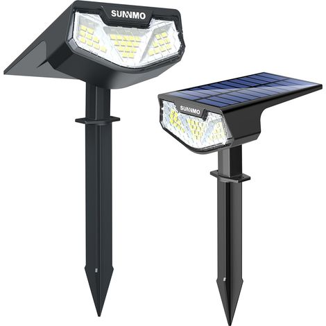 Spot Solaire Exterieur, Lot de 2 Lampe Solaire Exterieur Jardin Puissante, Lumiere Solaire Exterieur avec 3 Modes, Eclairage Exterieur Solaire Étanche IP65 pour Jardin Allée Chemin Blanc Froid (1/5)