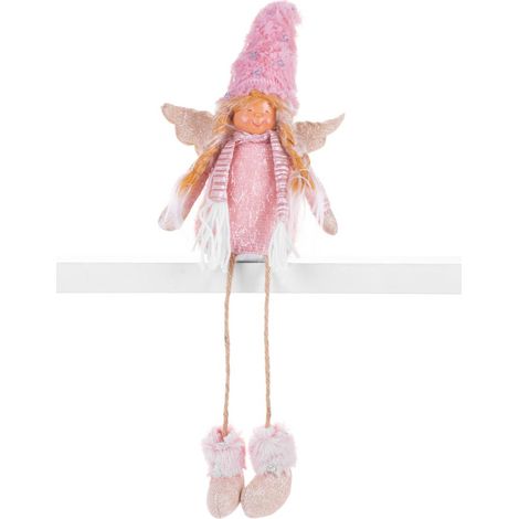 Figur MagicHome Weihnachten, Engel mit blonden Zöpfen, Stoff, rosa-braun, 17,50x10x52 cm (1/2)
