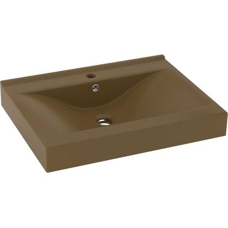 Lavabo avec trou de robinetterie, couleur crème mate, 60 x 46 cm, céramique