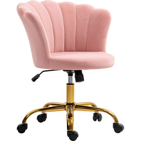 Chaise de bureau velours coiffeuse dossier pétale hauteur réglable 69x64x80-90 cm rose