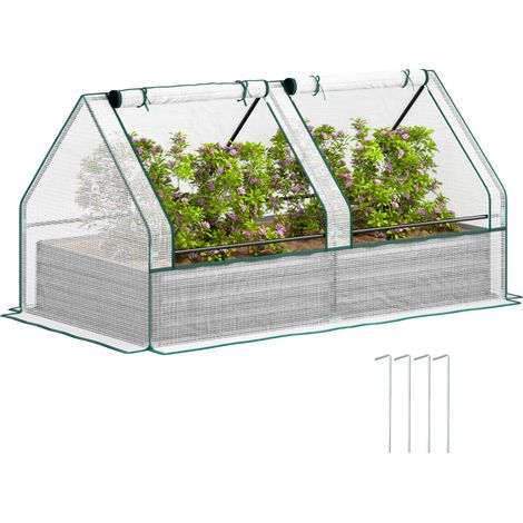 Metal Planter Box with Cover for Herbs and Vegetables,Raised Garden Bed with Greenhouse in Stylish White and Dark Grey