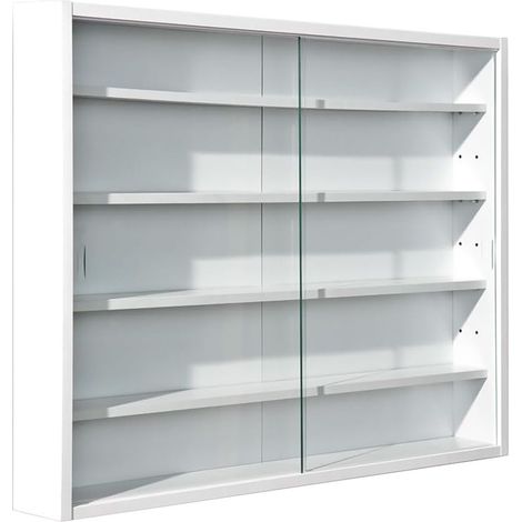 Altobuy – Vitrine murale 5 compartiments blanche – Structure en panneau de particules mélaminé – Verre sécurit – Dimensions 80 x 9,5 x H60 cm