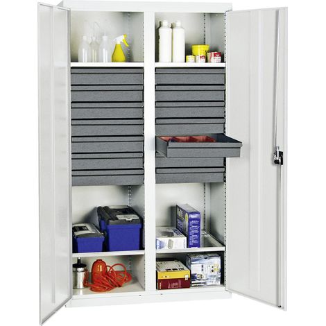 Armoire à outils et matériaux Stumpf Série 3000 gris clair + 14 tiroirs 100 mm + cloison centrale + 4 étagères coulissantes - 3004407