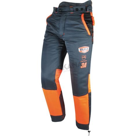 Pantaloni da taglialegna multi-tasche. Normativa CE EN381-5, Classe 3 (28 m/s), Tipo A. Taglia S 38/40.