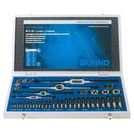 KRINO 8014249082606 Assortimento a Filettare 44 Pezzi Acciaio Cromo Vanadio M 3-18 colore Nero