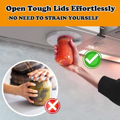 Ouvre-boîte pour sous les placards de cuisine - Un outil durable et pratique pour ouvrir et dévisser facilement les boîtes de conserve en verre. (1/4)