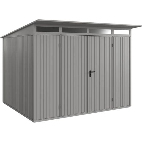 Hörmann Metall-Gerätehaus Berry Classic mit Pultdach Typ 3, 313 x 283 cm, graualuminium, 8,9 m², 2-flüglige Tür (1/4)
