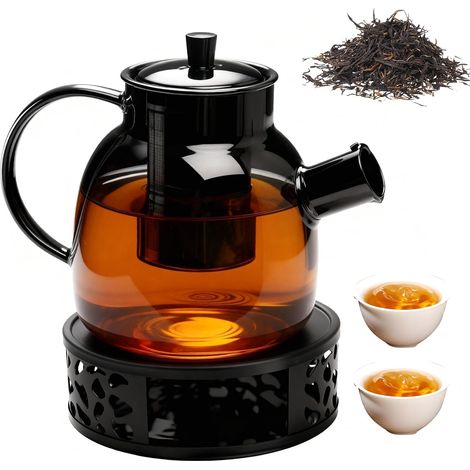 Theiere En Verre Avec Réchaud, Theiere Avec Infuseur 1.5 Litre, Theieres Verre Avec Infuseur, Chauffe-Théières Pour La Préparation De Thés en Vrac (1/5)