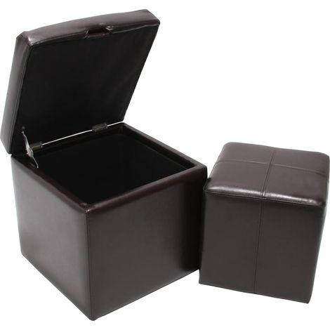 2er Set Hocker Sitzwürfel Sitzhocker Aufbewahrungsbox Carrara, Leder + Kunstleder, 45x44x44cm MVG-zertifiziert braun