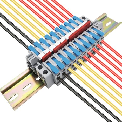 Kit de Bornier de Rail DIN, 10 pcs Connecteurs Electriques Rapides (bleu), Avec Bande de Repérage, Module Fixe et Bande de Connexion (2/3/4/5 Pin) (1/5)