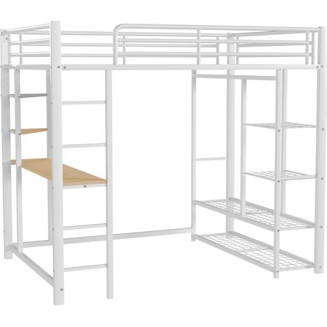CAIziLit mezzanine 140x200 cm avec bureau, penderie et rangement, blanc (1/5)