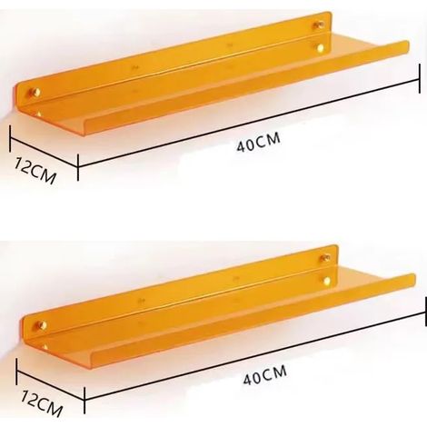 (2 pièces jaunes 40 cm) Étagère de rangement flottante en acrylique coloré, fixée au mur, étagère décorative pour bibliothèque, présentoir, rangement pour chambre, salle de bain, cuisine (1/5)