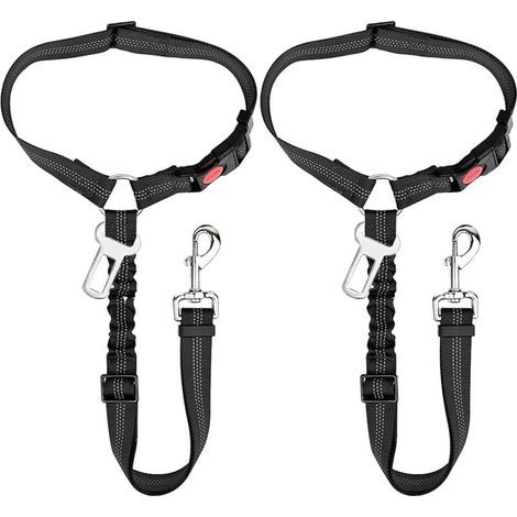 2 pièces Laisse Voiture pour Chien - Ceinture sécurité pour Chien Voiture - réglable Harnais Chien Voiture avec élastique et Mousqueton - Laisse de securite Voiture pour Tous Chiens et Chats (1/5)