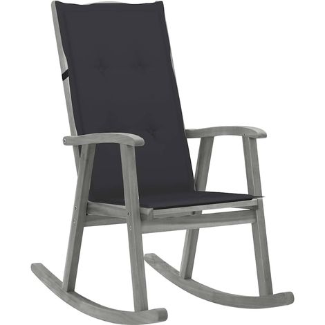vidaXL Silla mecedora con cojines madera maciza de acacia gris (1/5)