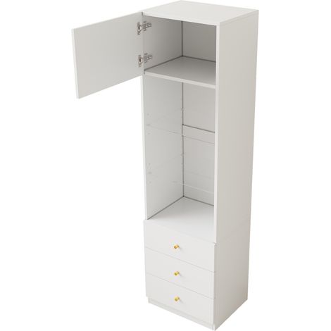 Armoire de rangement avec vitrines en verre réglables, 2 portes, 3 tiroirs, blanc, 100×40×180 cm (1/5)