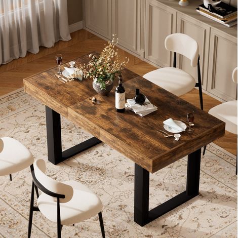 Tavolo da pranzo allungabile, stile vintage, per 8 persone, piano in truciolare, nero e marrone rustico (1/5)