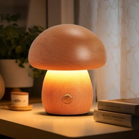 Veilleuse LED en forme de champignon en bois, avec chargeur USB, veilleuse pour enfants 3W, luminosité réglable. (1/5)