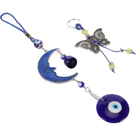 Pendentif Lune aux Yeux Bleus, Pendentif Papillon, Porte-bonheur, Décoration Murale, Amulette, Cadeau (1/5)