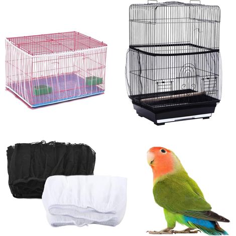 2 Pièces Filet Universel pour Cage à Oiseaux, Housse Anti poussière ventilée, Filet Extensible Souple pour Cage à Oiseaux, Protecteur de Jupe pour perroquets, aras, Cages Rondes et carrées