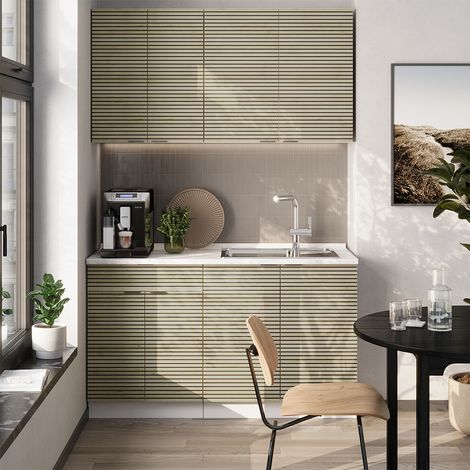 Cuisine Fame-Line, Chêne lambris/blanc, 140cm, PT Anthracite, Vicco