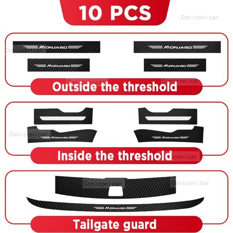 (10 PIÈCES) Autocollants de seuil de porte en fibre de carbone pour GEELY MONJARO 2023 2024 - Protection anti-rayures - Accessoires de décoration intérieure (1/3)